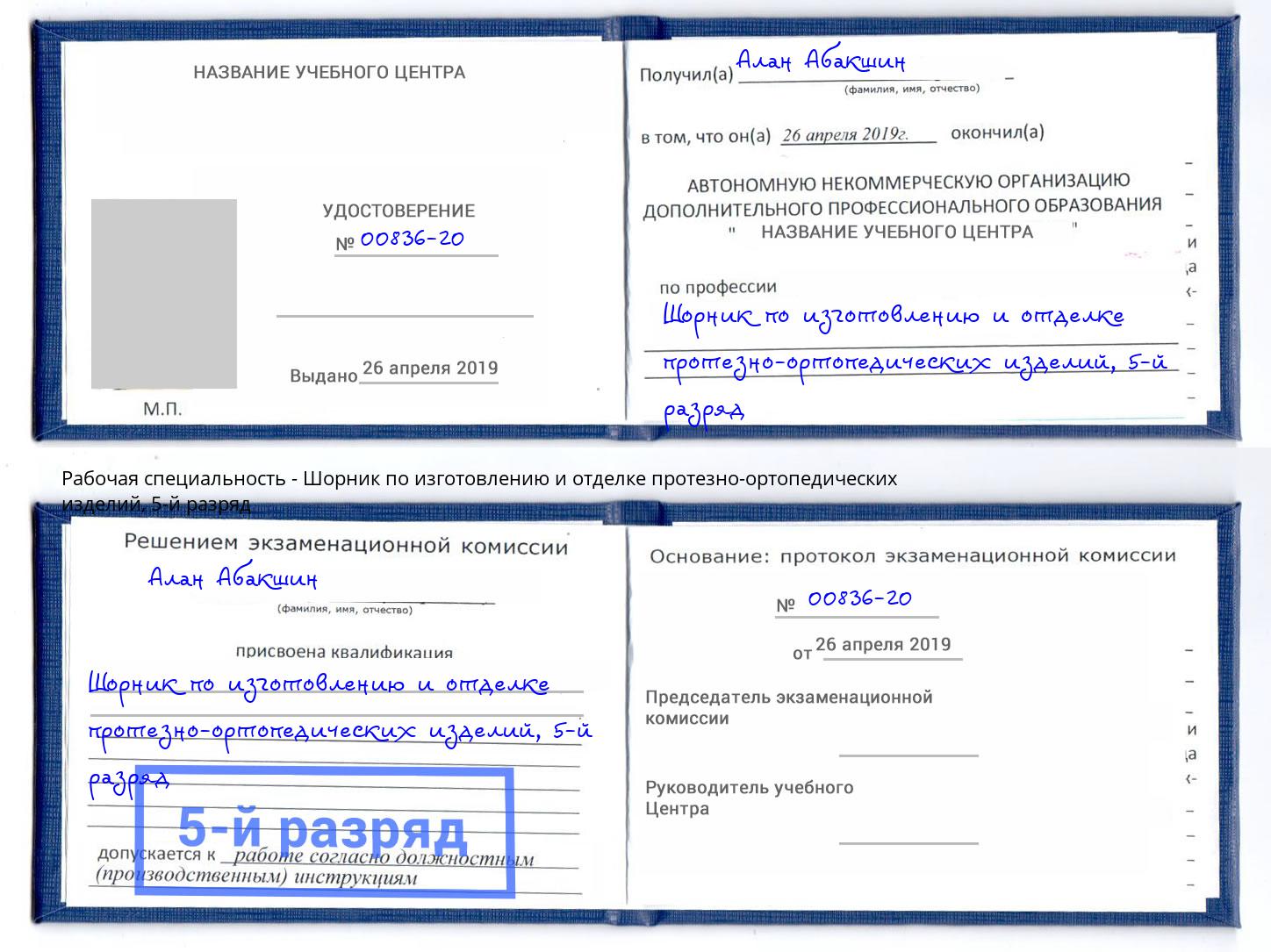 корочка 5-й разряд Шорник по изготовлению и отделке протезно-ортопедических изделий Южноуральск