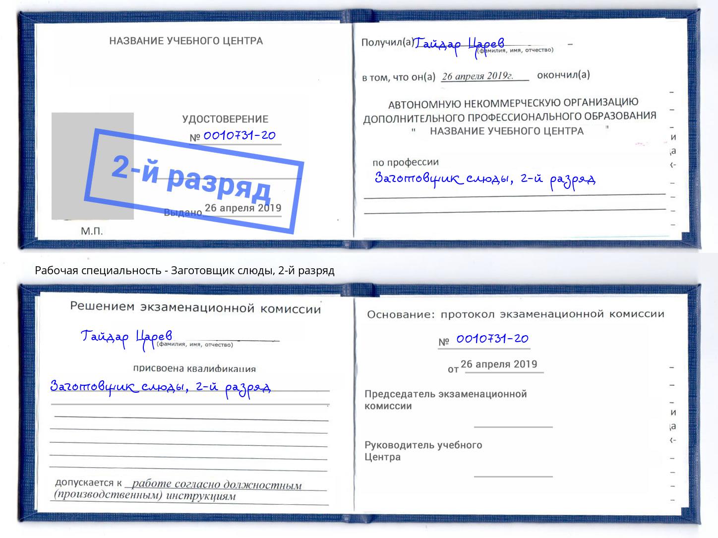 корочка 2-й разряд Заготовщик слюды Южноуральск