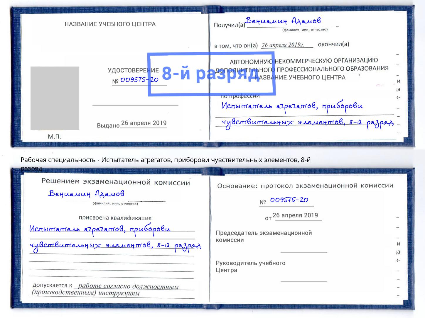 корочка 8-й разряд Испытатель агрегатов, приборови чувствительных элементов Южноуральск